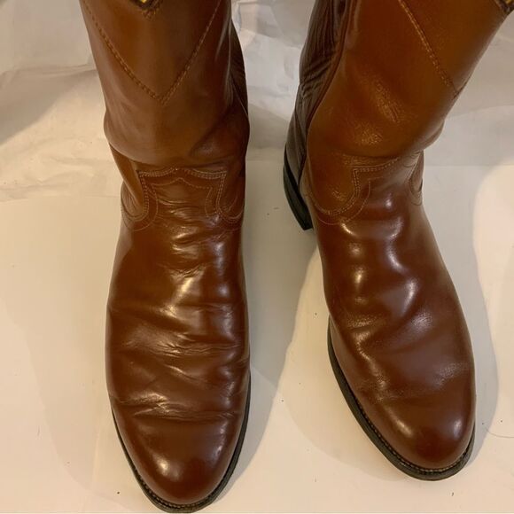 Justin 3802 Men\'s Roper Brown Leather Western Cowboy Boots USA Made Sz 7.5 D main image 4